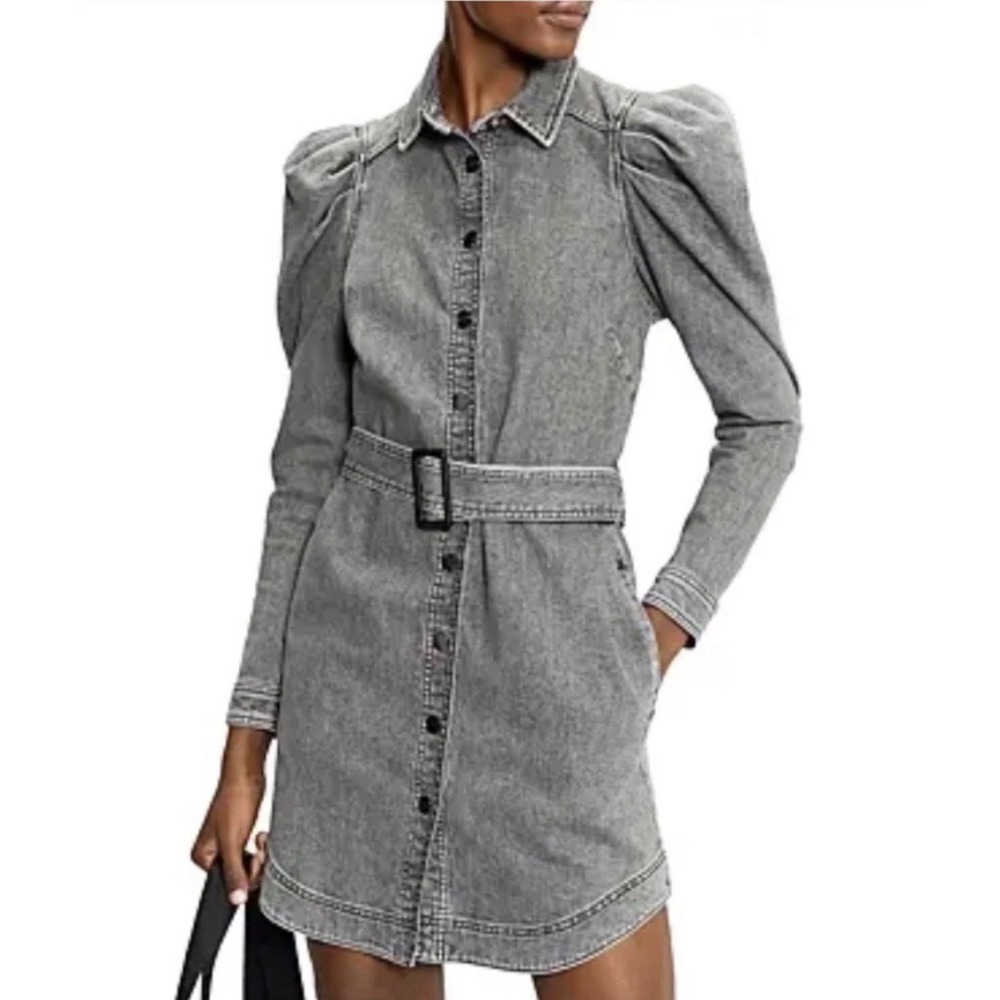 Ted Baker London PASCCAL Grey Denim Puff Sleeve Shirt Dress Size 3 US 8